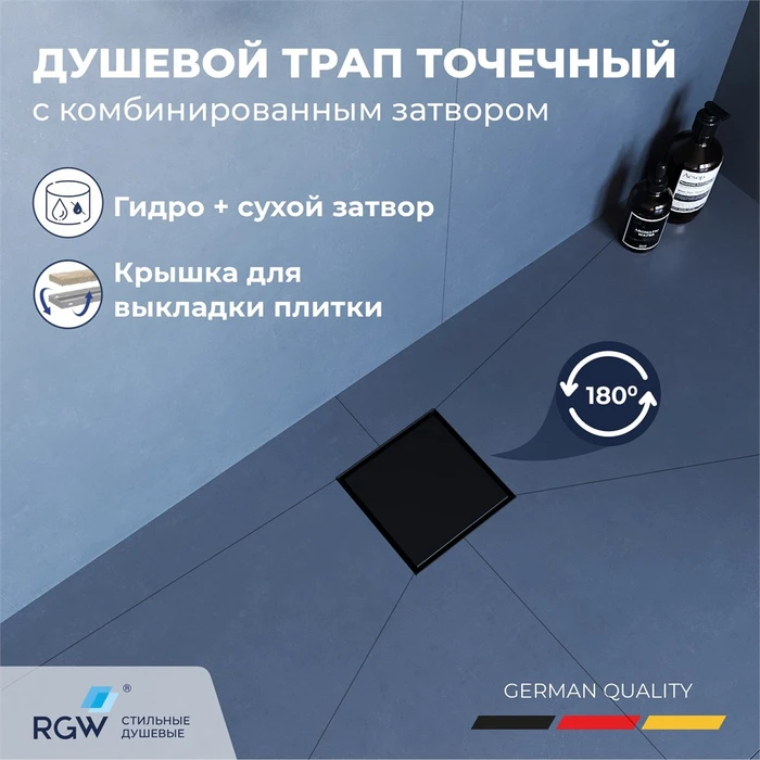 Душевой трап RGW SDR-10 квадратный, черный, металлическая крышка, горизонтальный слив 79211000-04