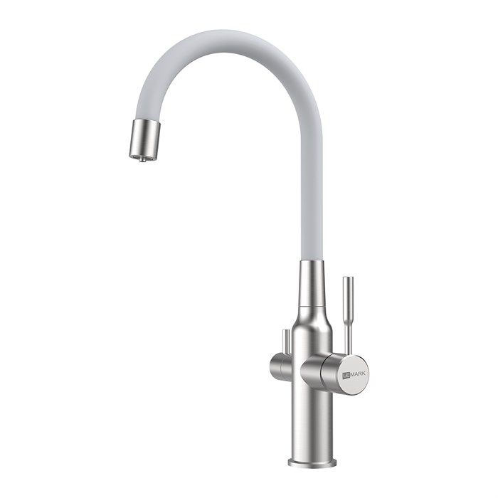 Expert Смеситель для кухни, гиб.излив, р/ОД, сталь/белый, LM, LM5083S-White LM5083S-White - фото 48866