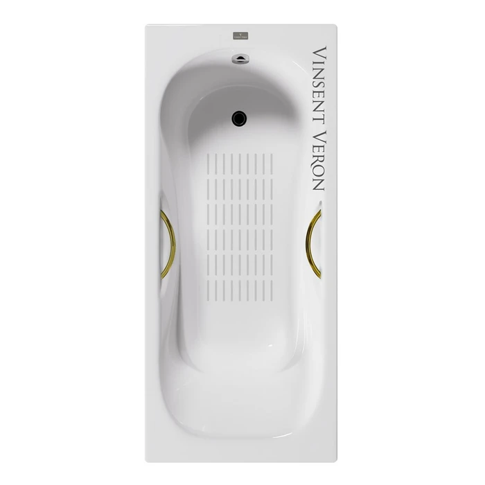 Чугунная ванна Aura 170x75x42 с дугообразными золотыми ручками и антискользящим покрытием VAU1707542H/VH0015GD-AS