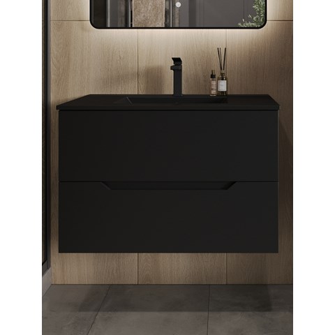 Orange Line Li-80Tub+BLRA тумба подвесная с раковиной, черный матовый Li-80Tub+BLRA - фото 49610