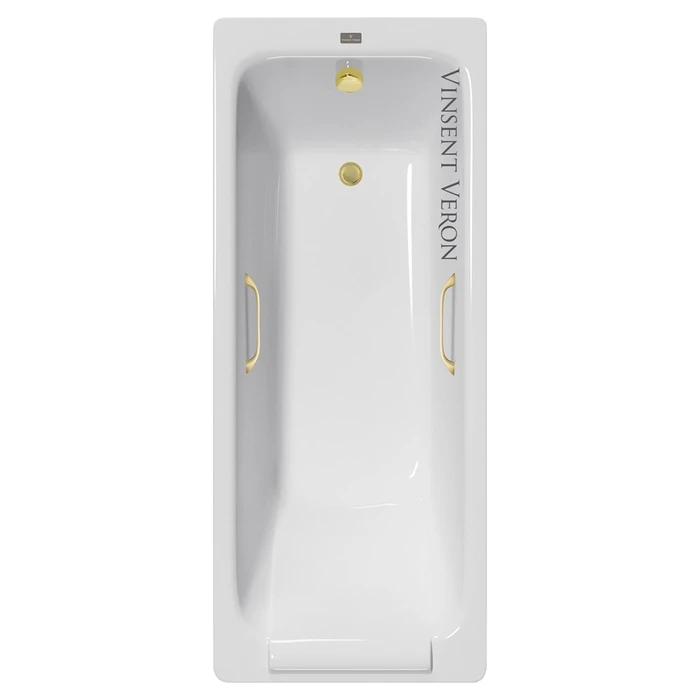 Чугунная ванна Italon 170x70x45 с квадратными ручками матовое золото VIT1707045H/VH0012MGD
