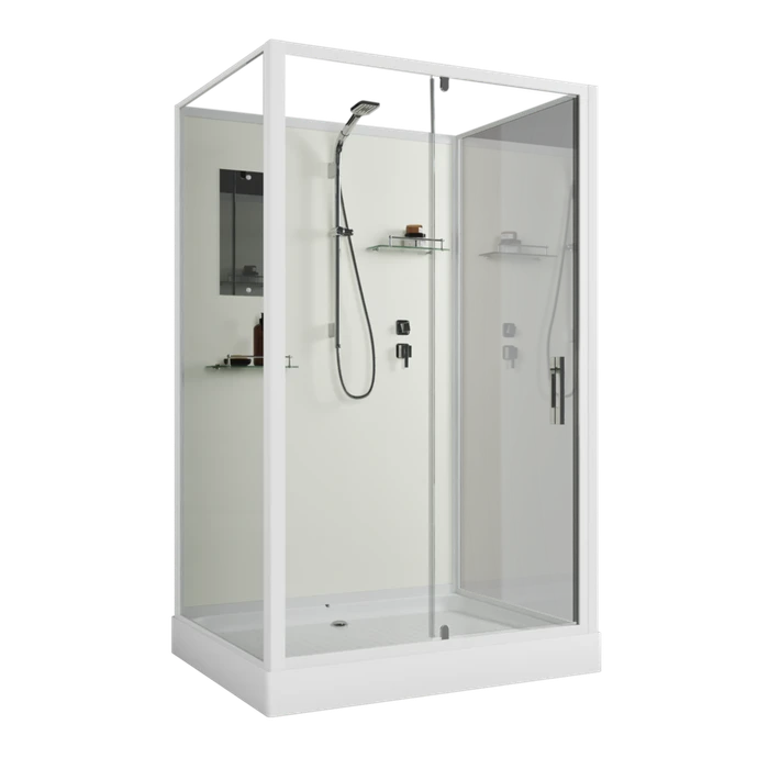 Душевая кабина Niagara Standart ST100/80/15Q/BK (100х80х200) прямоугольник,поддон 15см,распашная,проф.белый,без крыши,3 места ST100/80/15Q/BK