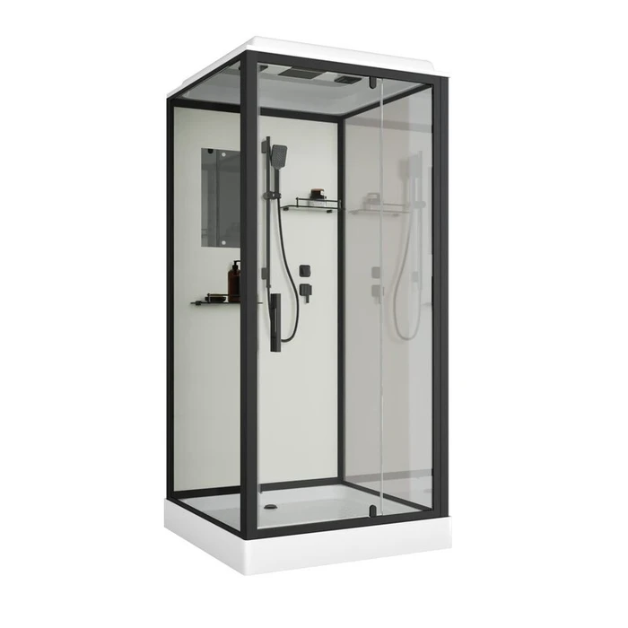 Душевая кабина Niagara Standart ST80/15Q/BL (80х80х215) квадрат,поддон 15см,распашная,проф.черный,3 места ST80/15Q/BL