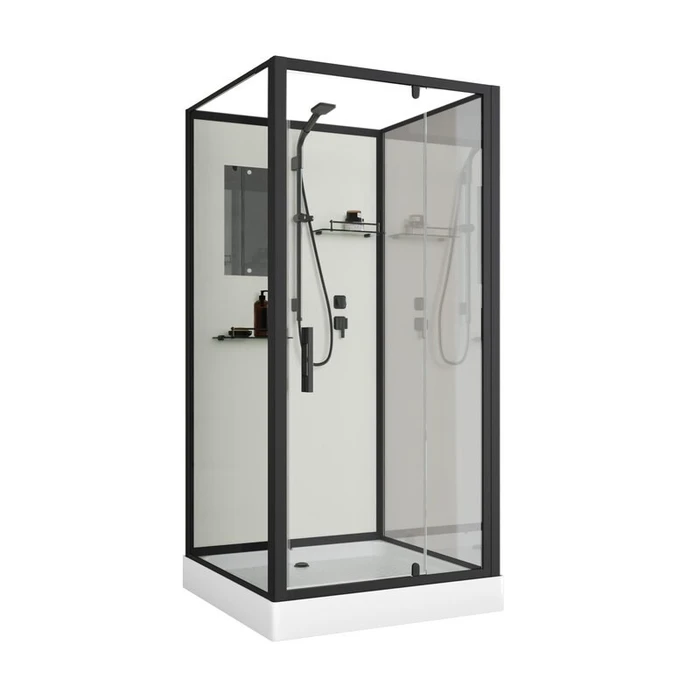 Душевая кабина Niagara Standart ST80/15Q/BL/BK (80х80х200) квадрат,поддон 15см,распашная,проф.черный,без крыши,3 места ST80/15Q/BL/BK
