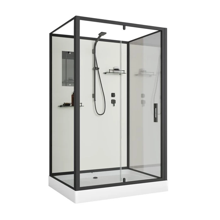 Душевая кабина Niagara Standart ST100/80/15Q/BL/BK (100х80х200) прямоугольник,поддон 15см,распашная,проф.черный,без крыши,3 места ST100/80/15Q/BL/BK