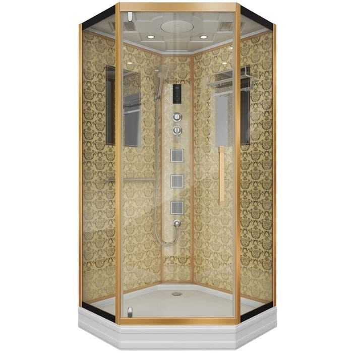 Душевая кабина Niagara Luxe NG-7717G (100x100х215) низкий поддон(15см),дверь распашная,стенки золото,4 места 7717G