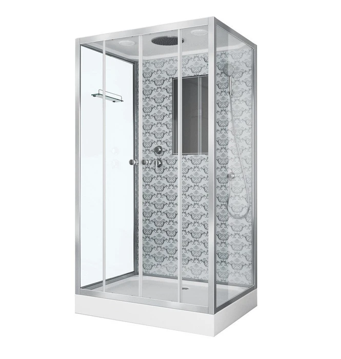 Душевая кабина Niagara Luxe NG-7772QW (120x90х210) низкий поддон(15см),дверь раздвижная,стенки серебро,4 места 7772QW