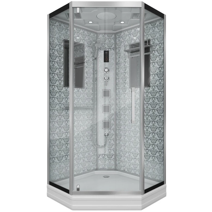 Душевая кабина Niagara Luxe NG-7717W (100x100х215) низкий поддон(15см),дверь распашная,стенки серебро,4 места 7717W