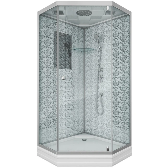 Душевая кабина Niagara Luxe NG-7702DW (100x100х210) низкий поддон(15см),дверь распашная,стенки серебро,3 места 7702DW
