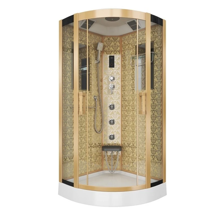 Душевая кабина Niagara Luxe NG-7715G (90x90х215) низкий поддон(15см),дверь раздвижная,стенки золото,4 места 7715G