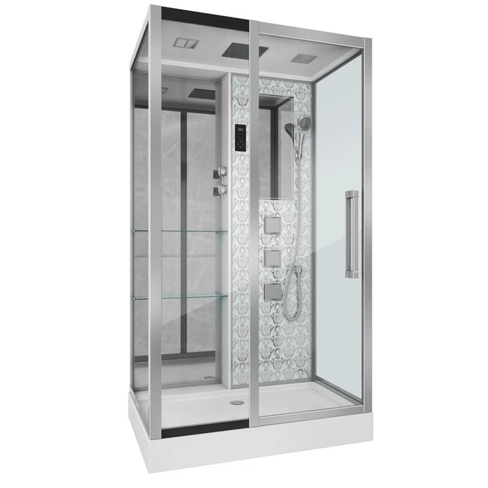Душевая кабина Niagara Luxe NG-7713WL (82x120х215) низкий поддон(15см),дверь раздвижная,стенки серебро,5 мест 7713WL
