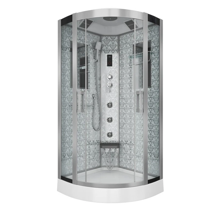 Душевая кабина Niagara Luxe NG-7715W (90x90х215) низкий поддон(15см),дверь раздвижная,стенки серебро,4 места 7715W