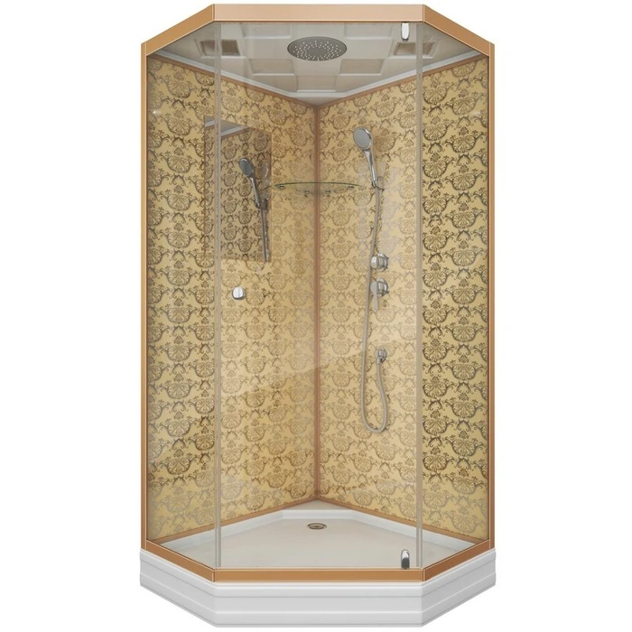 Душевая кабина Niagara Luxe NG-7702DG (100x100х210) низкий поддон(15см),дверь распашная,стенки золото,3 места 7702DG