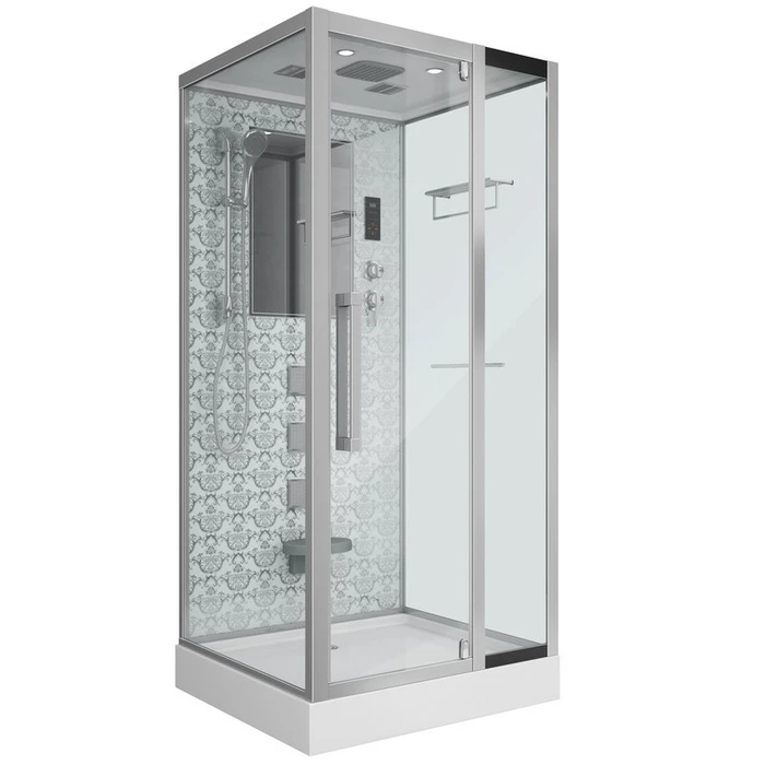 Душевая кабина Niagara Luxe NG-7714W (100x90х215) низкий поддон(15см),дверь распашная,стенки серебро,5 мест 7714W