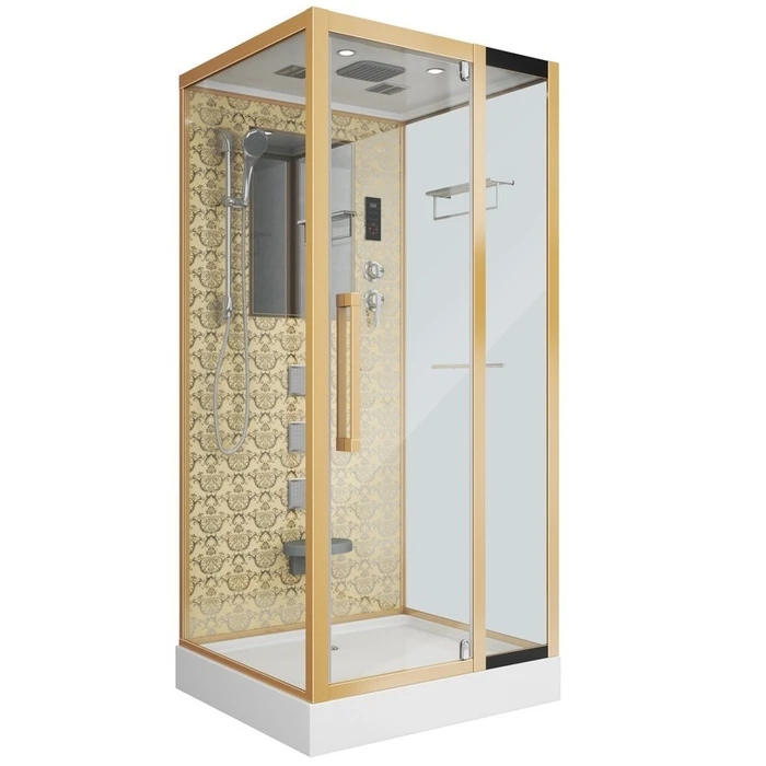Душевая кабина Niagara Luxe NG-7714G (100x90х215) низкий поддон(15см),дверь распашная,стенки золото,5 мест 7714G