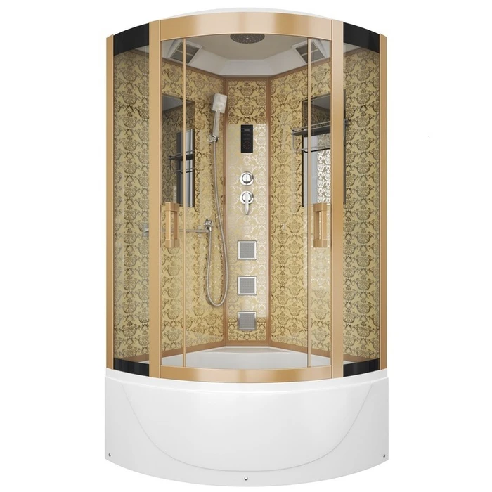 Душевая кабина Niagara Luxe NG-7710G (100x100х215) высокий поддон(45см),дверь раздвижная,стенки золото,4 места 7710G