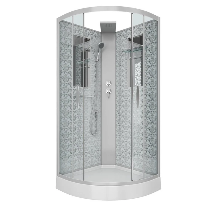 Душевая кабина Niagara Luxe NG-7715WBK (90x90х210) низкий поддон(15см),дверь раздвижная,стенки серебро,без крыши,4 места 7715WBK