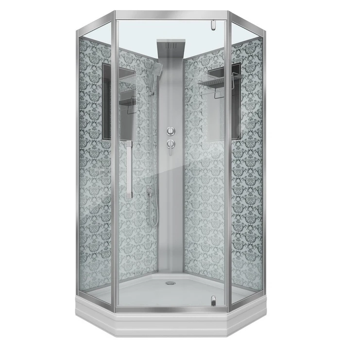 Душевая кабина Niagara Luxe NG-7799WBK (90x90х210) низкий поддон(15см),дверь распашная,стенки серебро,без крыши,4 места 7799WBK