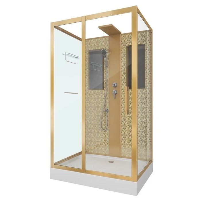 Душевая кабина Niagara Luxe NG-7711GBK (90x120х210) низкий поддон(15см),дверь раздвижная,стенки золото,без крыши,5 мест 7711GBK