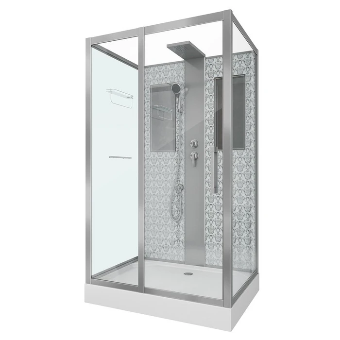 Душевая кабина Niagara Luxe NG-7711WBK (90x120х210) низкий поддон(15см),дверь раздвижная,стенки серебро,без крыши,5 мест 7711WBK