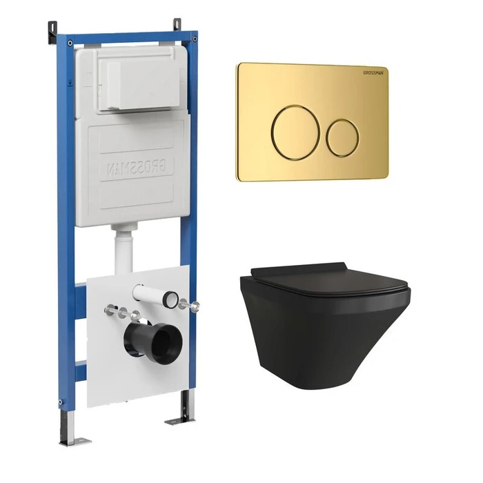 Комплект 3 в 1: Grossman инсталляция 900.K31.01.000+клавиша 700.K31.05.30M.30M золото глянцевый+унитаз GR-4440BMS, 3 места 97.4440BMS.05.30M