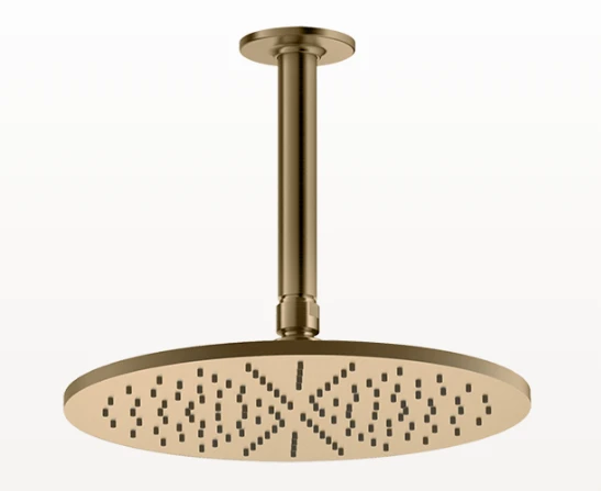 Gessi Inciso Shower верхний душ ?300 мм, шарнирный с защитой от известкового налёта, потолочный держатель 264 мм, цвет Warm Bronze Brushed PVD 58252.726