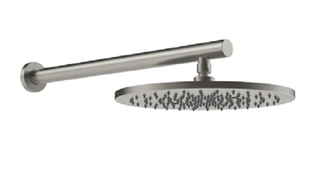Gessi Bath-Shower 316 верхний душ ?300 мм, с защитой от известкового налёта, шарнирный с настенным держателем 500 мм, цвет Steel Brushed 54145.239