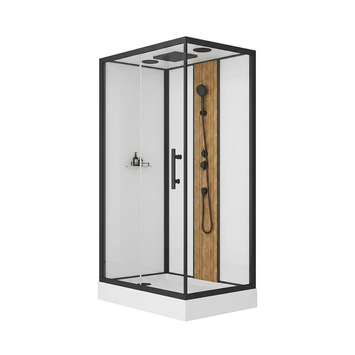 120/1 Душевая кабина 1806B-S 80*120*215 бамбук,низ.поддон,профиль Чёрный,полка,белая задн.стенка,прозр.стёкла,4к. EG210021
