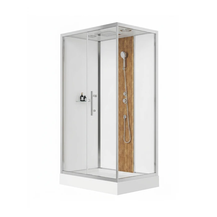 120/1 Душевая кабина 1806L/R-S 80*120*215 бамбук,низк.поддон,профиль-Хром,полка,белая задн.стенка,прозр.стёкла,4к EG210020