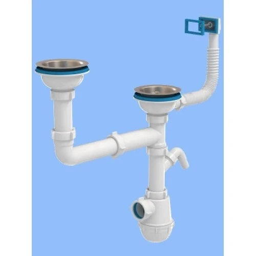 Сифон Ани Грот ДВОЙНОЙ 3 1/2" с переливом и отводами(GF-ECO) 3667