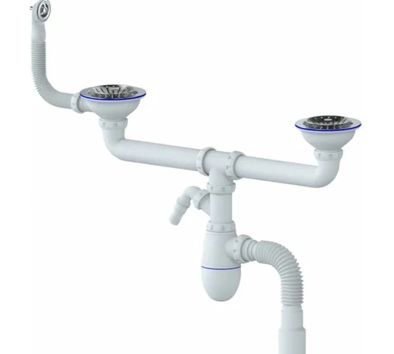 Сифон двойной GRAND 3 1/2 c круглым переливом, винтом и отводом(улгран) 00-00012499