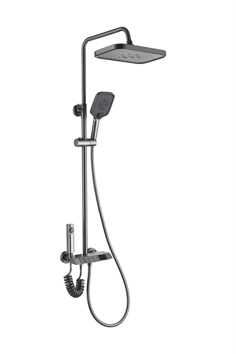 Amazonia FS11GR-PVD Душевая стойка (150 см) со смесителем, гигиеническим душем, латунь, оружейная сталь EvaGold EG400057