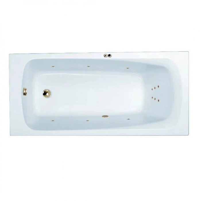 Гидромассажная акриловая ванна Jacob Delafon Patio E6810RU-01 LINE BR,  150 х 70 см, каркас в подарок, белая, форсунки бронза E6810RU-01 LINE BR