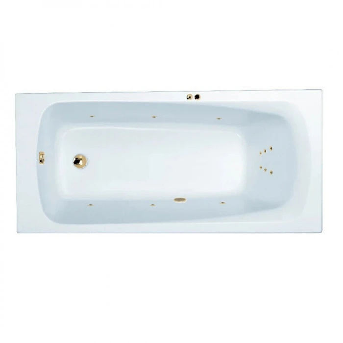 Гидромассажная акриловая ванна Jacob Delafon Patio E6810RU-01 LINE GL,  150 х 70 см, каркас в подарок, белая, форсунки золото E6810RU-01 LINE GL