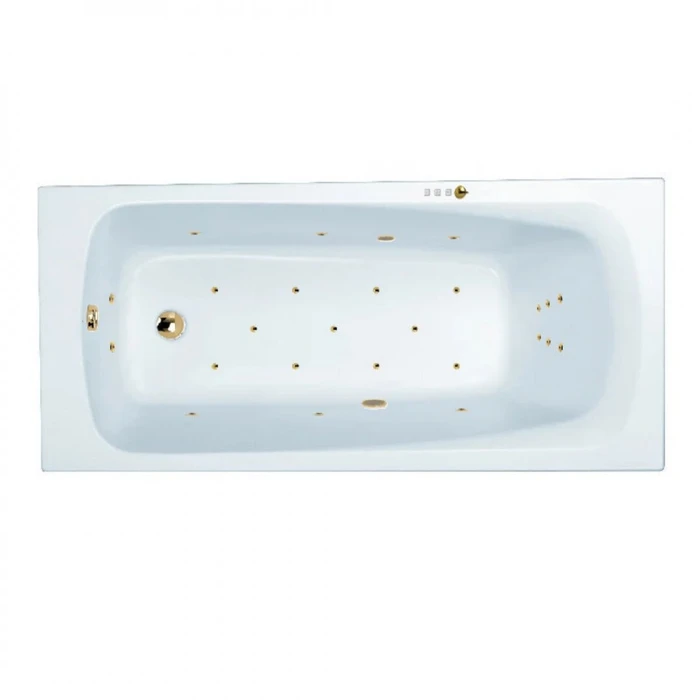 Гидромассажная акриловая ванна Jacob Delafon Patio E6810RU-01 ULTRA GL,  150 х 70 см, каркас в подарок, белая, форсунки золото E6810RU-01 ULTRA GL