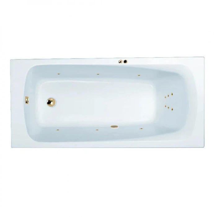 Гидромассажная акриловая ванна Jacob Delafon Patio E6812RU-01 LINE GL, 170 х 70 см, каркас в подарок, белая, форсунки золото E6812RU-01 LINE GL