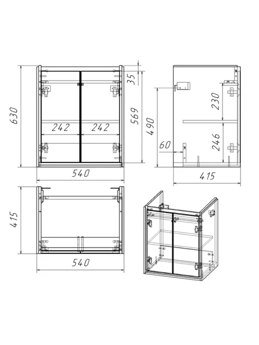 Тумба для ванной 55 см Watersense Carol Black без фасада белая с черной окантовкой W01963