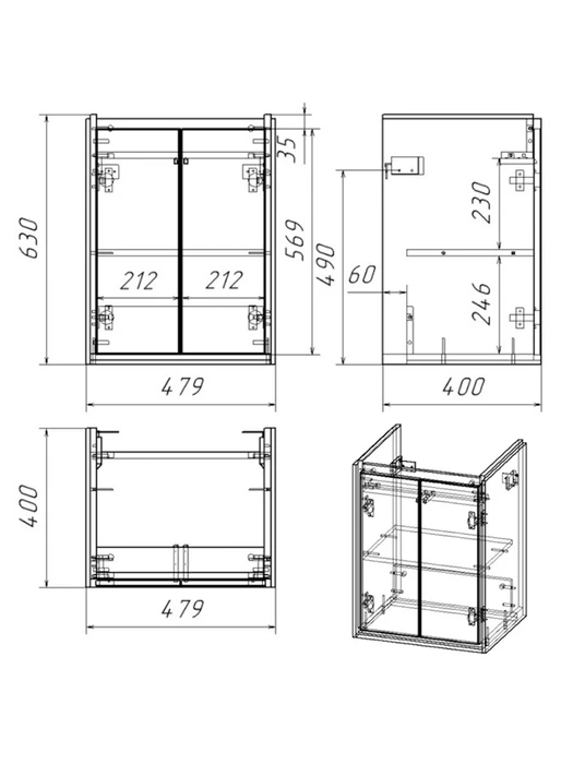 Тумба для ванной 50 см Watersense Carol Black без фасада белая с черной окантовкой W01962