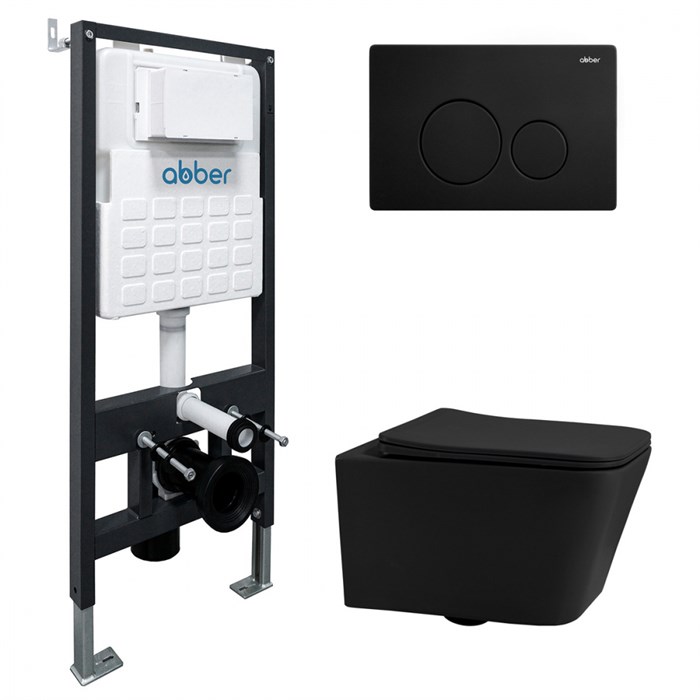 Комплект подвесной унитаз ABBER Rechteck AC1201MB черный матовый с инсталляцией AC0105 и кнопкой AC0121MB черный матовый 7695 - фото 61370