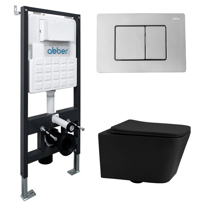 Комплект подвесной унитаз ABBER Rechteck AC1201MB черный матовый с инсталляцией AC0105 и кнопкой AC0120 хром 8075 - фото 62306