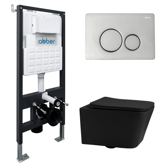Комплект подвесной унитаз ABBER Rechteck AC1201MB черный матовый с инсталляцией AC0105 и кнопкой AC0121 хром 8076 - фото 62313