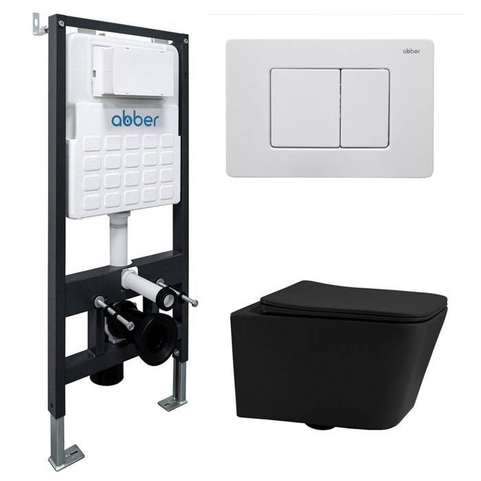 Комплект подвесной унитаз ABBER Rechteck AC1201MB черный матовый с инсталляцией AC0105 и кнопкой AC0120MW белая матовая 8077 - фото 62320