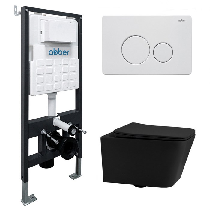 Комплект подвесной унитаз ABBER Rechteck AC1201MB черный матовый с инсталляцией AC0105 и кнопкой AC0121MW белая матовая 8078 - фото 62327