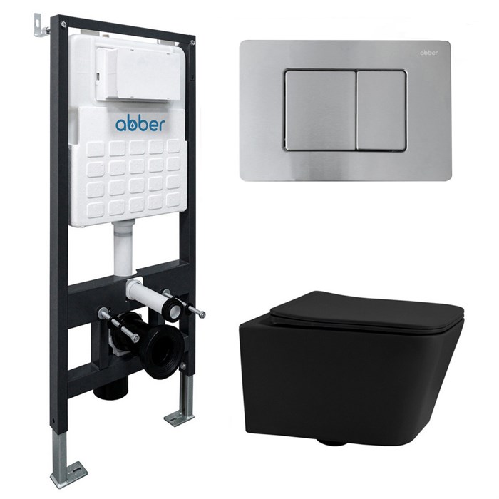 Комплект подвесной унитаз ABBER Rechteck AC1201MB черный матовый с инсталляцией AC0105 и кнопкой AC0120MCH матовый хром 8079 - фото 62334