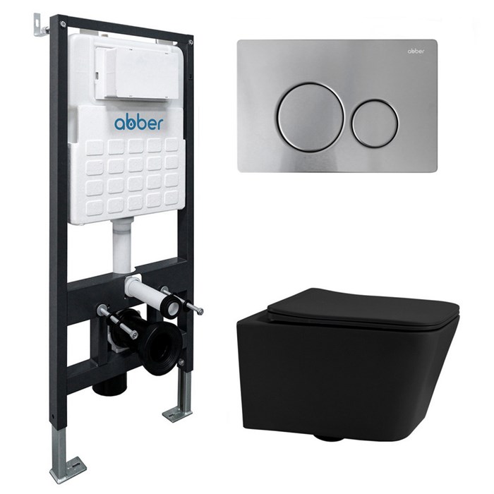 Комплект подвесной унитаз ABBER Rechteck AC1201MB черный матовый с инсталляцией AC0105 и кнопкой AC0121MCH матовый хром 8080 - фото 62341