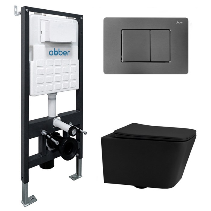 Комплект подвесной унитаз ABBER Rechteck AC1201MB черный матовый с инсталляцией AC0105 и кнопкой AC0120NG никель 8081 - фото 62348