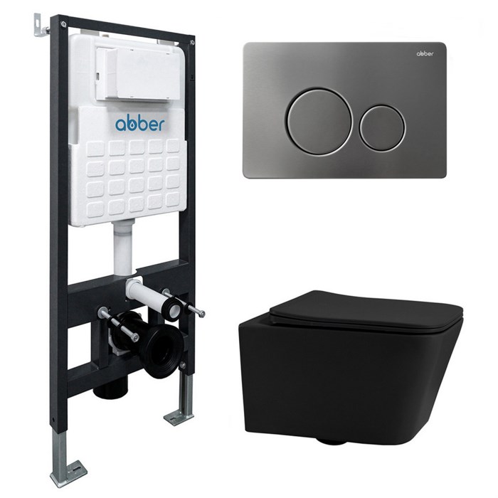 Комплект подвесной унитаз ABBER Rechteck AC1201MB черный матовый с инсталляцией AC0105 и кнопкой AC0121NG никель 8082 - фото 62355