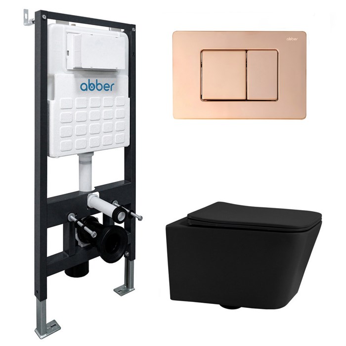 Комплект подвесной унитаз ABBER Rechteck AC1201MB черный матовый с инсталляцией AC0105 и кнопкой AC0120RG золото розовое 8083 - фото 62362