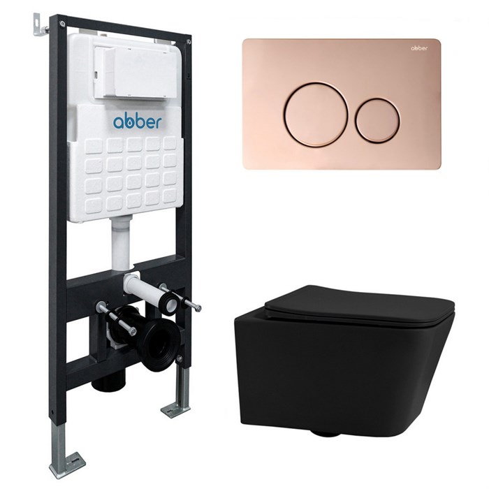 Комплект подвесной унитаз ABBER Rechteck AC1201MB черный матовый с инсталляцией AC0105 и кнопкой AC0121RG золото розовое 8084 - фото 62369