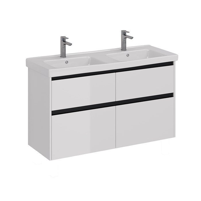 Тумба Lemark COMBI 125 см под 2 раковины, подвесная/напольная,4 ящика, цвет планки: Чёрный, цвет кор LM03C125T-black - фото 80972